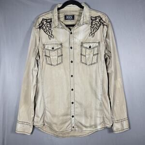 Buckle Black Shirt Mens Large L Tan Embroidered Western Standard Fit Long Sleeve